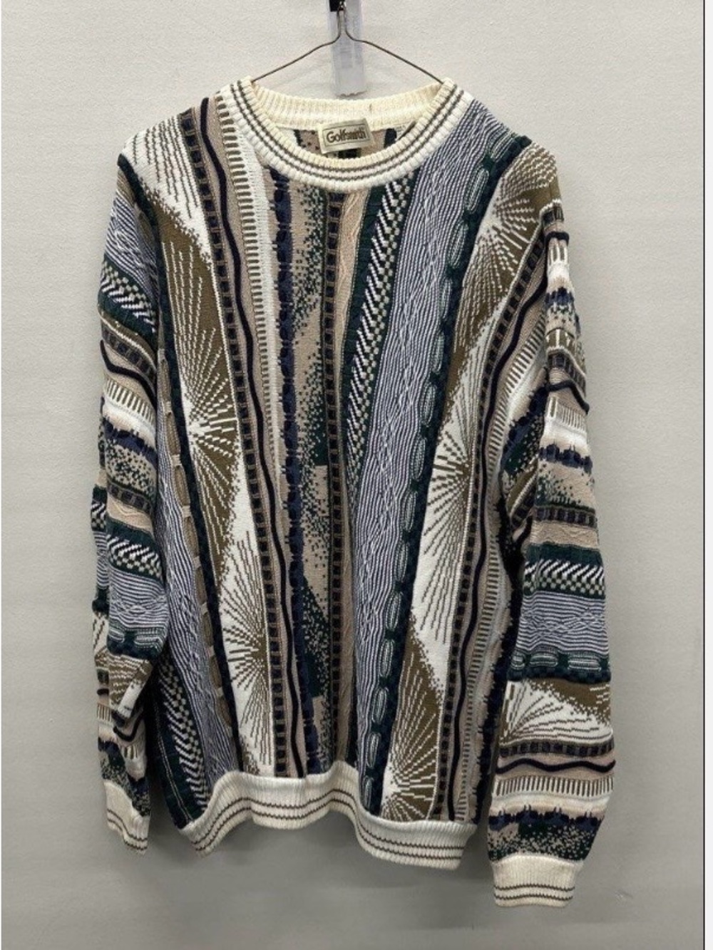 Vintage Golfsmith 3D knit Coogi-style sweater Men's Patterned Crewneck Sz L